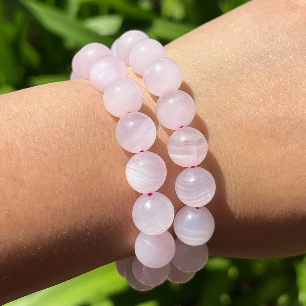 10mm stretchable banded pink‎ calcite bracelet